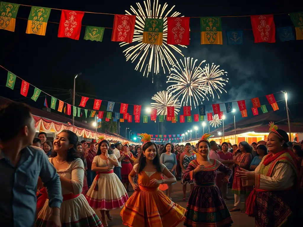 A vibrant image of a cultural festival celebrating maritime traditions, featuring music, dance, and historical reenactments.